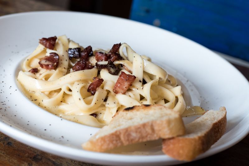 Creamy Carbonara pasta at Pizza inn